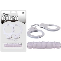 Kajdanki metalowe i lina do krępowania 3m Sex Extra białe